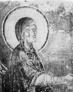 Св. Анна. Детель сцены сретения. Фреска из цервки св. Пантелиимона в Нерези. Около 1164 г.