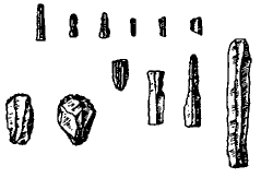 Материалы раскопок в Кала'ат-Ярмо: кремнёвые пластины, нуклеус.