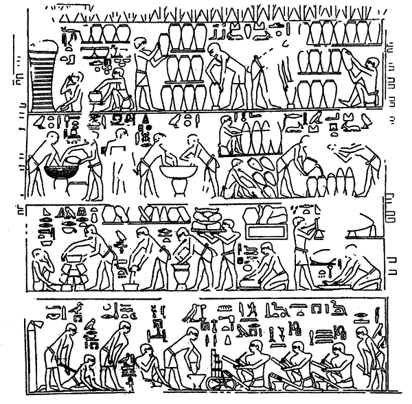 Пивоварня и пекарня. Рельеф из гробницы в Санкаре. V династия.