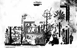 Настенная роспись из Мари. Справа—изображение сбора фиников. Около 1800 г. до н. э.
