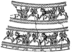 Урартские воины. Изображение на шлеме Аргишти 1. Vlll в. до н. э. 