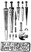 Оружие и другие изделия из Закавказья.
Внизу — бронзовый пояс (?) с изображением охоты.
Начало I тысячелетия до н. э. 