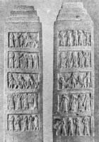 Принесение дани Салманасару III. Рельефы на двух сторонах каменного обелиска. IX в. до н. э. 