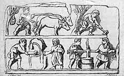Часть рельефа саркофага Анния Октавия Валериана. Вверху сцена пахоты, внизу - хлебопечения.