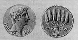 Серебряная монета Августа. 27—20 гг. до н. э. Чеканена в Эфесе.