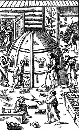 Стеклодувы. Гравюра из книги Г. Агриколы 'О металлах' 1556 г.