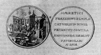 Медаль, выбитая в знак протеста против инквизиции. 1588 г.