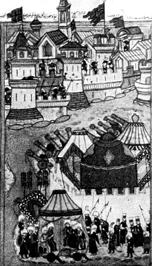 Осада Белграда турками в 1521 г. Турецкая миниатюра XVI в.