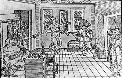 Убийство Валленштейна в Эгере 25 февраля 1634 г. Гравюра на дереве второй половины XVII в.
