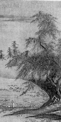 Цветы лотоса на пруду. Картина Кано Масанобу. XV в.