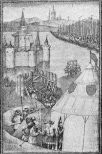 Осада англичанами Кале. Миниатюра из рукописи 'Большие французские хроники'. XV в.