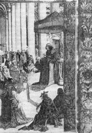 Ян Гус защищает своё учение на Констанцском соборе. Литомержицкий канционал 1511 - 1514 гг.