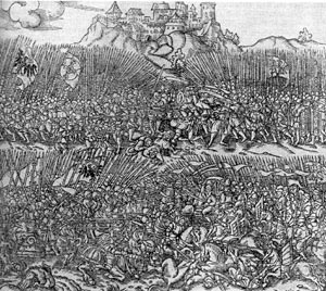 Грюнвальдская битва 15 июля 1410 г. Гравюра из 'Хроники Марцина Бельского'.  1597 г.