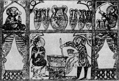 Арабская аптека. Миниатюра из арабской рукописи. 1222 г.