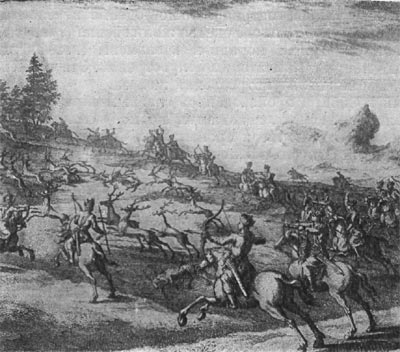 Охота на оленей в Сибири. Гравюра 1706 г.