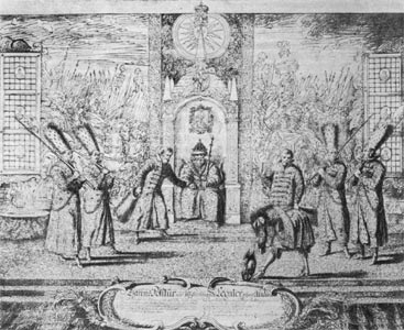 Приём иностранных послов царём Алексеем Михайловичем. Рисунок Э.Пальмквиста 1674 г.