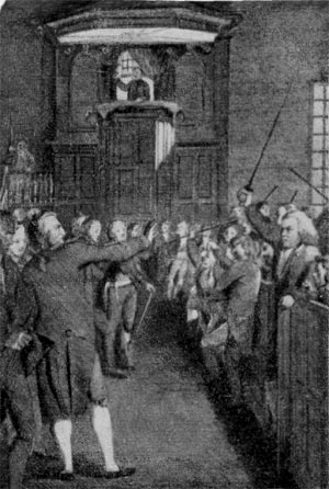 Собрание горожан накануне войны за Независимость. Гравюра 1795 г.