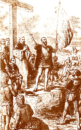 Кабрал вступает во владение Бразилией. Иллюстрация XIX века.