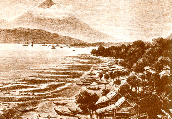 Вид на Тидоре с острова Тернате (по Гийемару)
