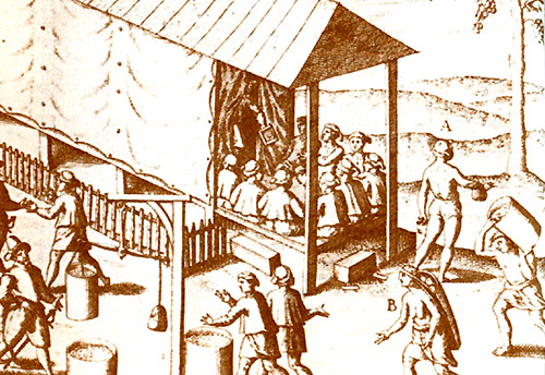 Европейцы закупают пряности. Рисунок из мастерской де Бри (1601)